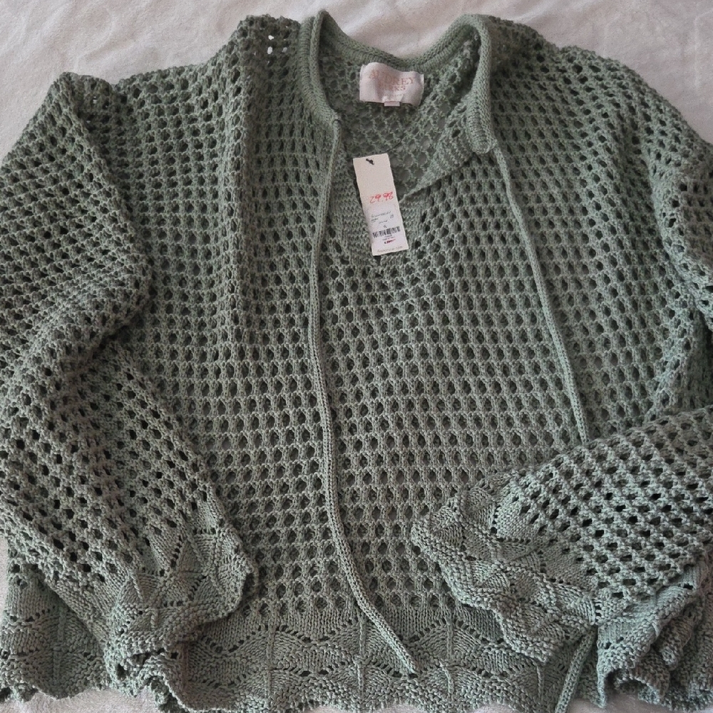Francesca's Collections Olive Crochet Cardigan